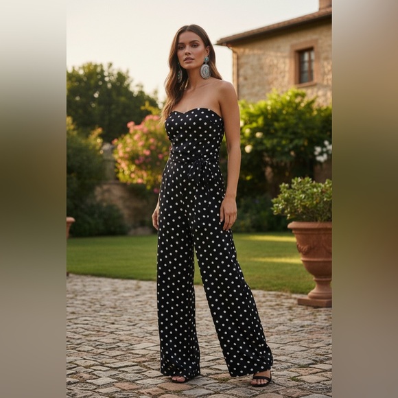 Pants - New boutique black jumpsuit with white polka dots medium